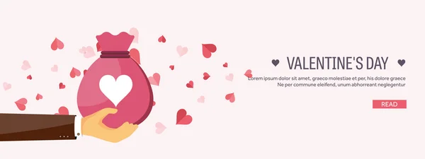 Ilustración vectorial. Fondo plano con bolsa. Amor, corazones. Día de San Valentín. Sé mi San Valentín. 14 de febrero. Mensaje . — Archivo Imágenes Vectoriales