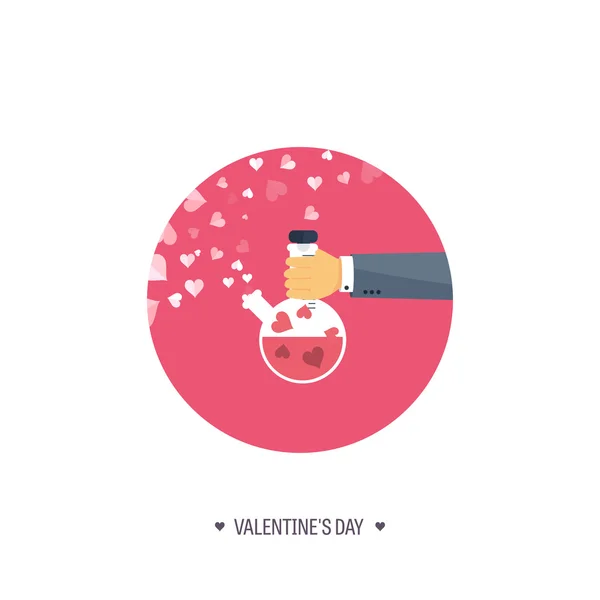 Ilustración vectorial. Fondo plano con poción. Amor, corazones. Día de San Valentín. Sé mi San Valentín. 14 de febrero . — Archivo Imágenes Vectoriales