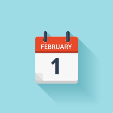 February 1. Vector flat daily calendar icon. Date and time, day, month. Holiday.