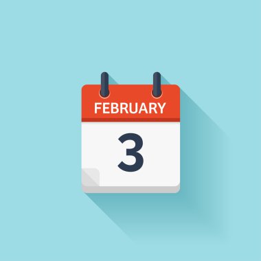 February 3. Vector flat daily calendar icon. Date and time, day, month. Holiday.