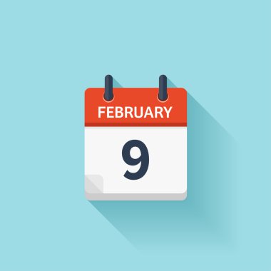 February 9. Vector flat daily calendar icon. Date and time, day, month. Holiday.