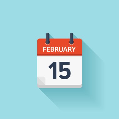 February 15. Vector flat daily calendar icon. Date and time, day, month. Holiday.