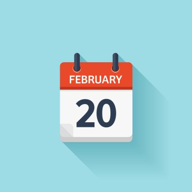 February 20. Vector flat daily calendar icon. Date and time, day, month. Holiday.