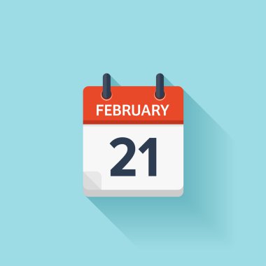 February 21. Vector flat daily calendar icon. Date and time, day, month. Holiday.