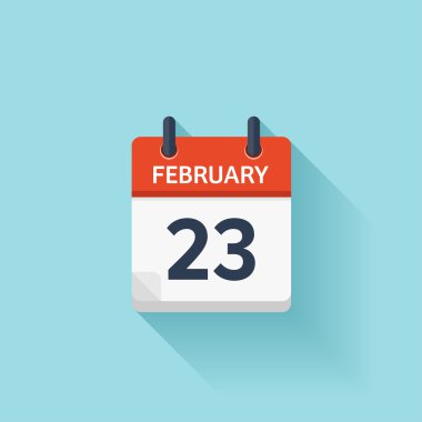 February 23. Vector flat daily calendar icon. Date and time, day, month. Holiday.