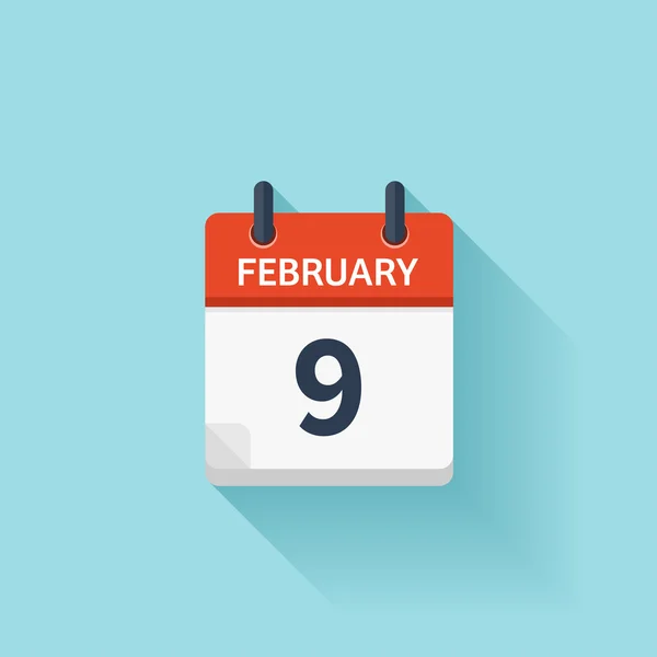 February 9. Vector flat daily calendar icon. Date and time, day, month. Holiday. — 스톡 벡터