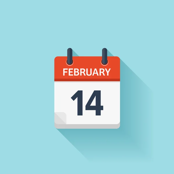 February 14. Vector flat daily calendar icon. Date and time, day, month. Holiday. — Wektor stockowy