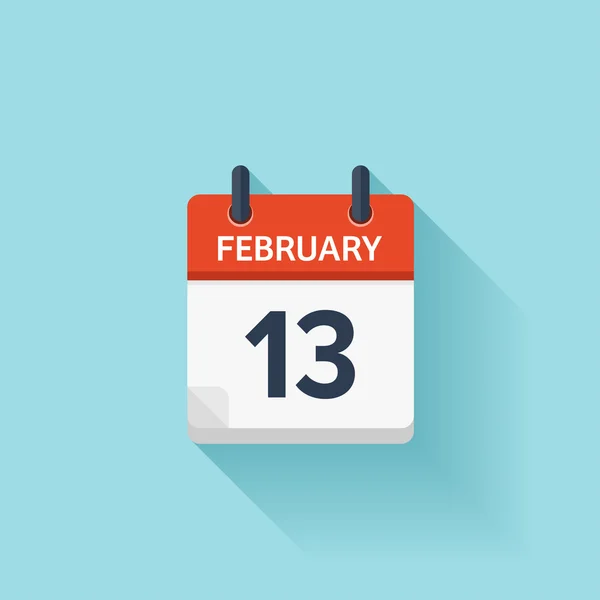 13 de febrero. Vector plano icono de calendario diario. Fecha y hora, día, mes. Vacaciones . — Archivo Imágenes Vectoriales