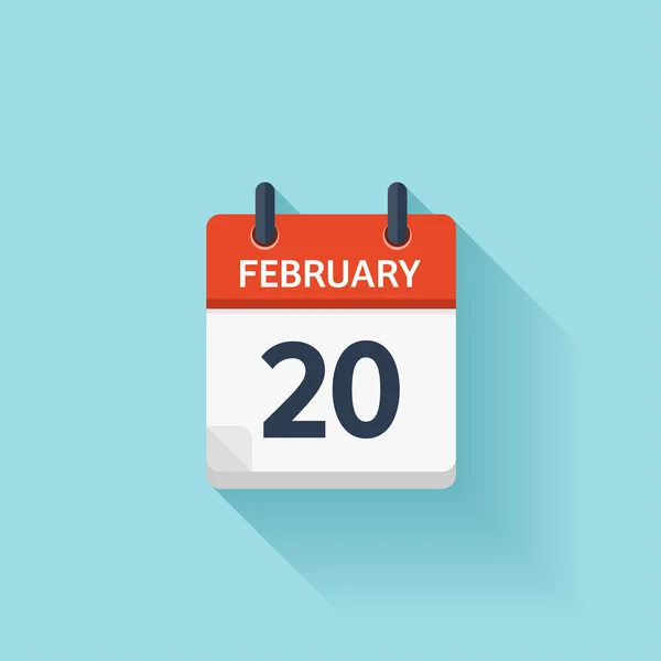 February 20. Vector flat daily calendar icon. Date and time, day, month. Holiday. — 스톡 벡터