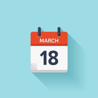 March 18. Vector flat daily calendar icon. Date and time, day, month. Holiday.