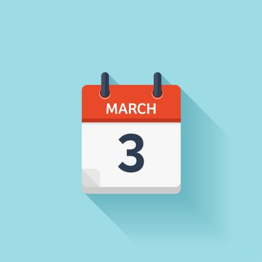 March 3. Vector flat daily calendar icon. Date and time, day, month. Holiday.