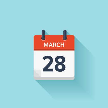 March 28. Vector flat daily calendar icon. Date and time, day, month. Holiday.