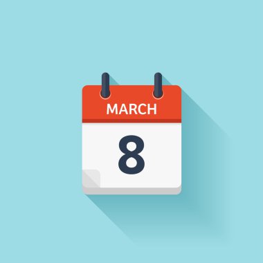 March 8. Vector flat daily calendar icon. Date and time, day, month. Holiday.