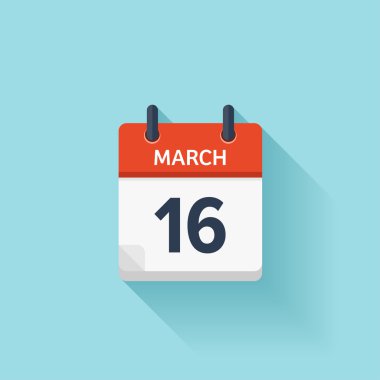 March 16. Vector flat daily calendar icon. Date and time, day, month. Holiday.