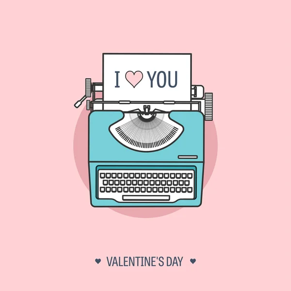 Vector illustration. Flat background with typewriter. Love, hearts. Valentines day. Be my valentine. 14 february. — Stock Vector