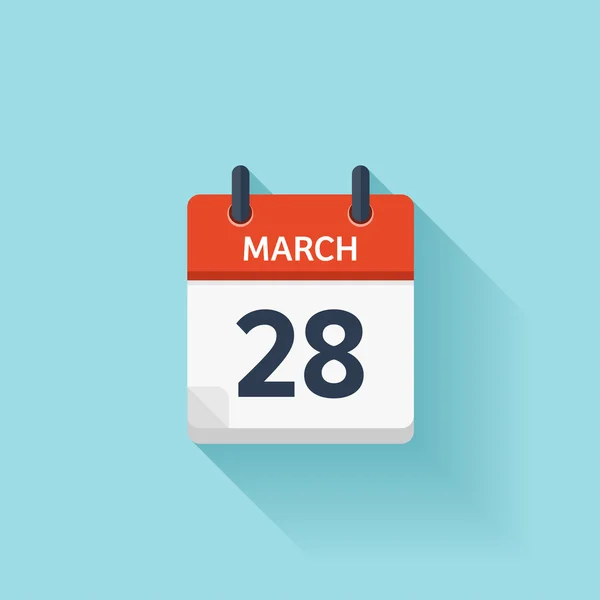 28 березня. Векторна плоска піктограма щоденного календаря. Дата і час, день, місяць. Відпочинок . — стоковий вектор