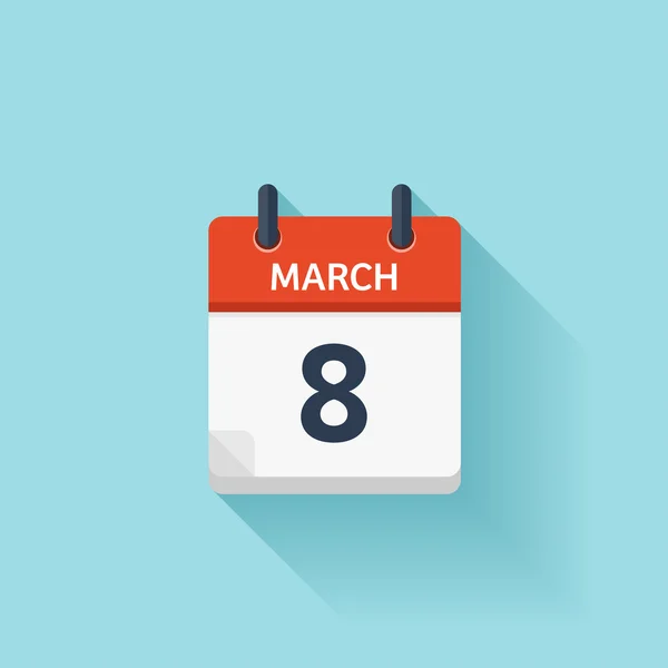 March 8. Vector flat daily calendar icon. Date and time, day, month. Holiday. — Stok Vektör