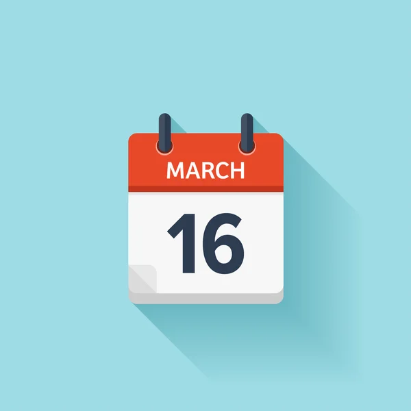 Le 16 mars. Icône vectorielle du calendrier quotidien plat. Date et heure, jour, mois. Vacances . — Image vectorielle