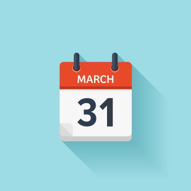 March 31. Vector flat daily calendar icon. Date and time, day, month. Holiday. clipart