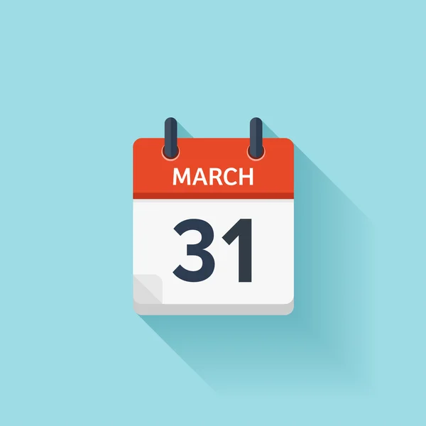 31 de marzo. Vector plano icono de calendario diario. Fecha y hora, día, mes. Vacaciones . — Vector de stock