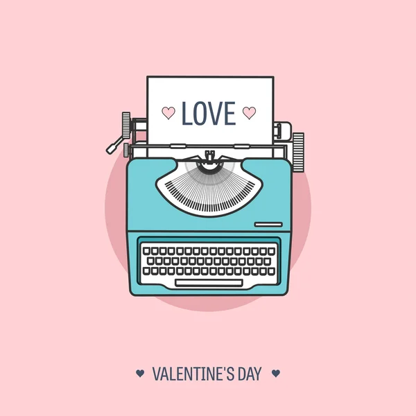 Vector illustration. Flat background with typewriter. Love, hearts. Valentines day. Be my valentine. 14 february. — Stock Vector