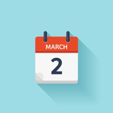 March 2. Vector flat daily calendar icon. Date and time, day, month. Holiday.