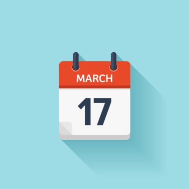 March 17. Vector flat daily calendar icon. Date and time, day, month. Holiday.