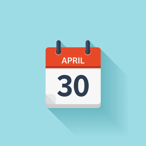 30 aprilie. Pictograma calendar plat Vector zilnic. Data şi ora, ziua, luna. Sărbători . — Vector de stoc
