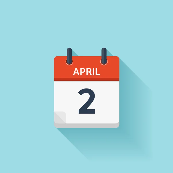 2 de Abril. Vetor plana ícone do calendário diário. Data e hora, dia, mês. Férias . — Vetor de Stock