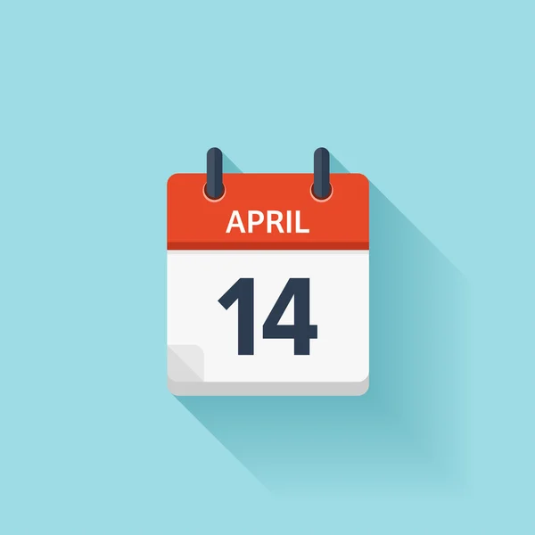 14 de Abril. Vetor plana ícone do calendário diário. Data e hora, dia, mês. Férias . — Vetor de Stock
