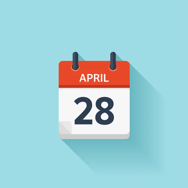 28 de Abril. Vetor plana ícone do calendário diário. Data e hora, dia, mês. Férias . — Vetor de Stock