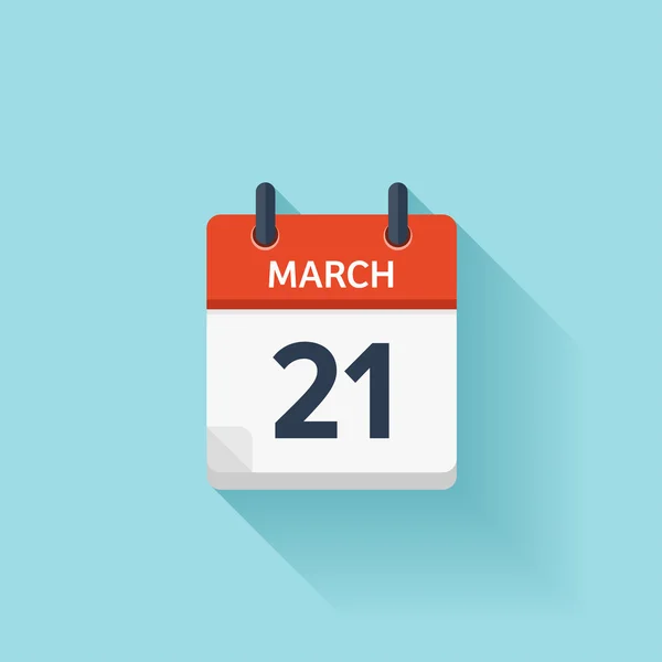 21 березня. Векторна плоска піктограма щоденного календаря. Дата і час, день, місяць. Відпочинок . — стоковий вектор