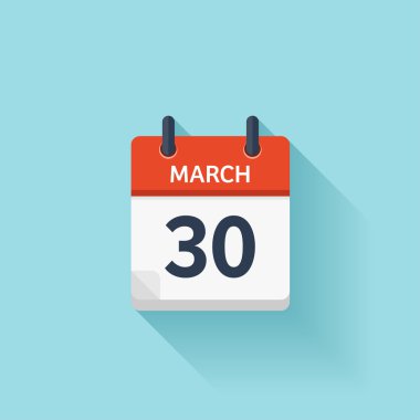 March 30. Vector flat daily calendar icon. Date and time, day, month. Holiday.