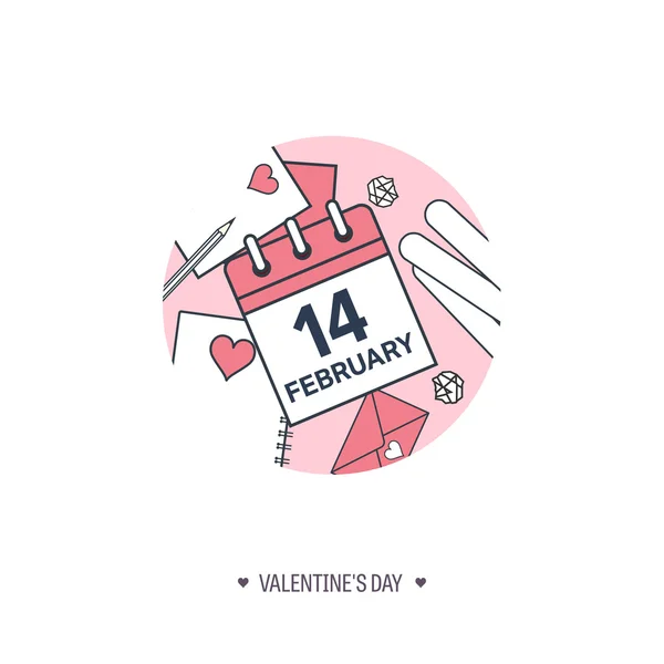 14 februari, kalenderpictogram. Valentijnsdag. Liefde. Datum. — Stockvector