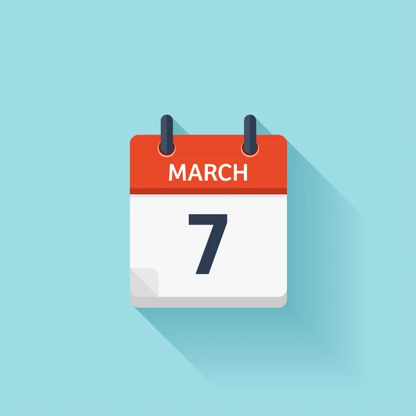 7 de marzo. Vector plano icono de calendario diario. Fecha y hora, día, mes. Vacaciones . — Archivo Imágenes Vectoriales