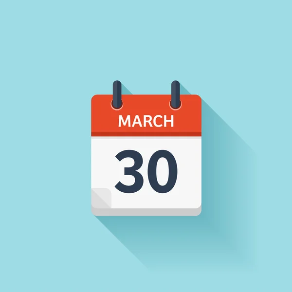 30 de Março. Vetor plana ícone do calendário diário. Data e hora, dia, mês. Férias . —  Vetores de Stock