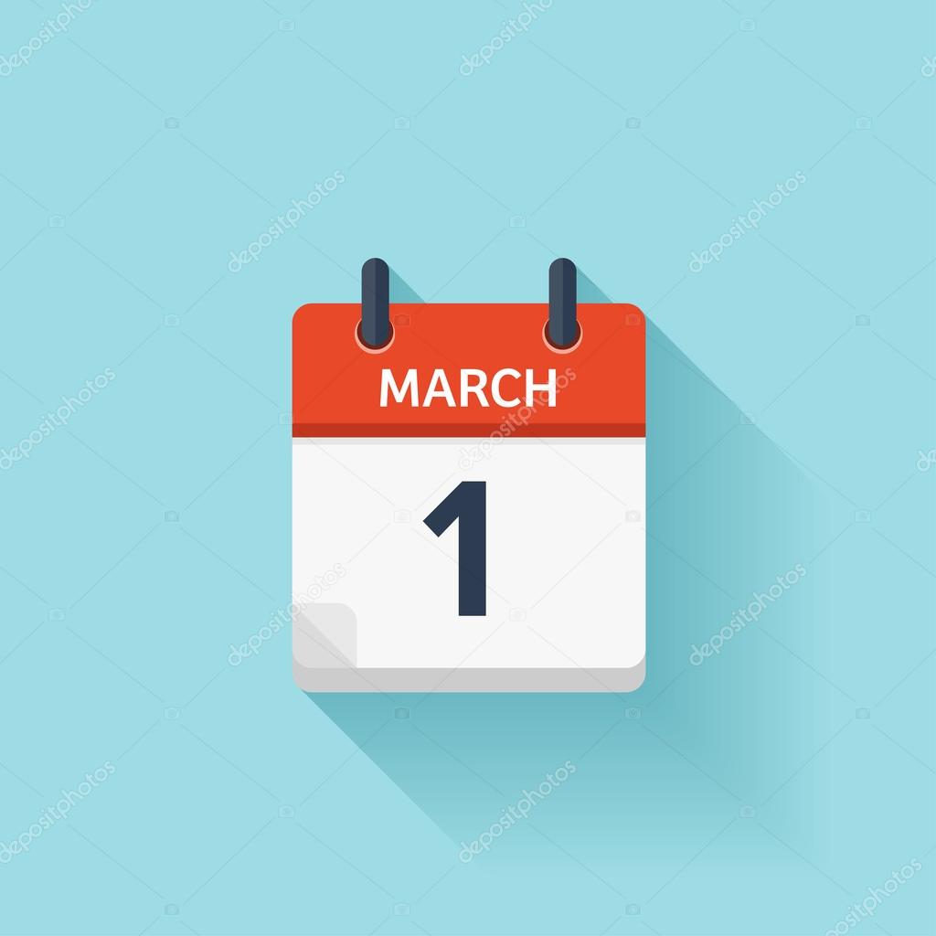 Image vectorielle Le 1er mars. Icône vectorielle du calendrier quotidien  plat. Date et heure, jour, mois. Vacances . par ©floral_set - 99471162