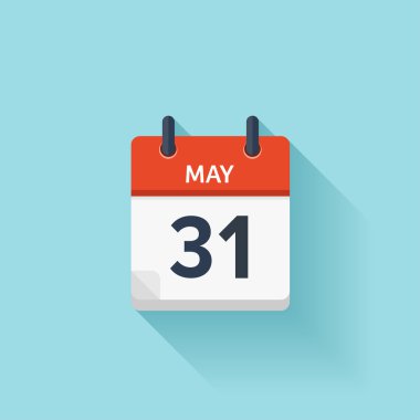 31 Mayıs. Düz günlük takvim simgesini vektör. Tarih ve saat, gün, ay. Tatil.