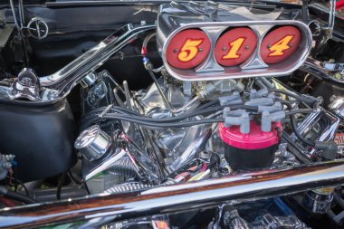 Customized muscle car engine displayed 