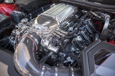 Customized muscle car engine displayed 