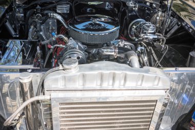 Customized muscle car engine displayed 