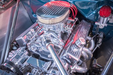Customized muscle car engine displayed 