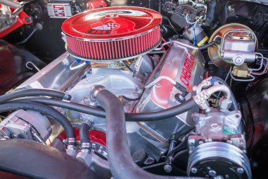 Customized muscle car engine displayed 