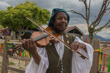 Ortaçağ kostümü keman ile Adam