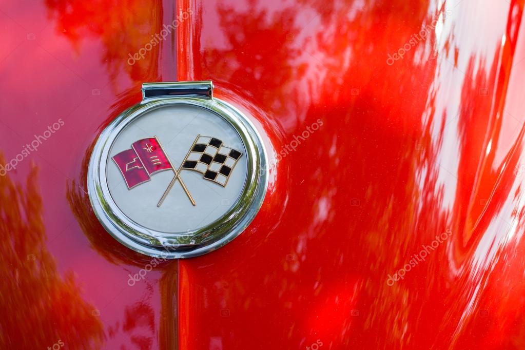 Woodland Hills, CA, USA - May 30, 2015: Chevrolet Corvette Crossed Flags Logo during 12th Annual LAPD Car Show & Safety Fair.
