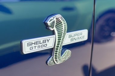 Shelby Ford GT500 Mustang Emblem on display
