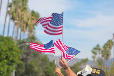 Los Angeles, Kaliforniya, ABD, 11 Kasım 2025 San Fernando Vadisi Gaziler Günü Geçidi sırasında Amerikan bayrağı.