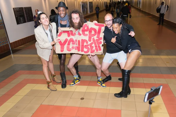 Participants in the subway without pants — Stock fotografie