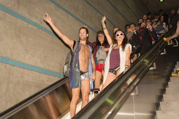 Participants in the subway without pants — Stock fotografie