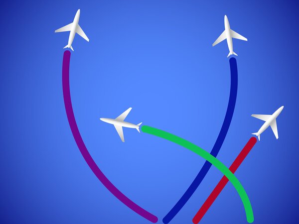 Четыре самолета и линии
